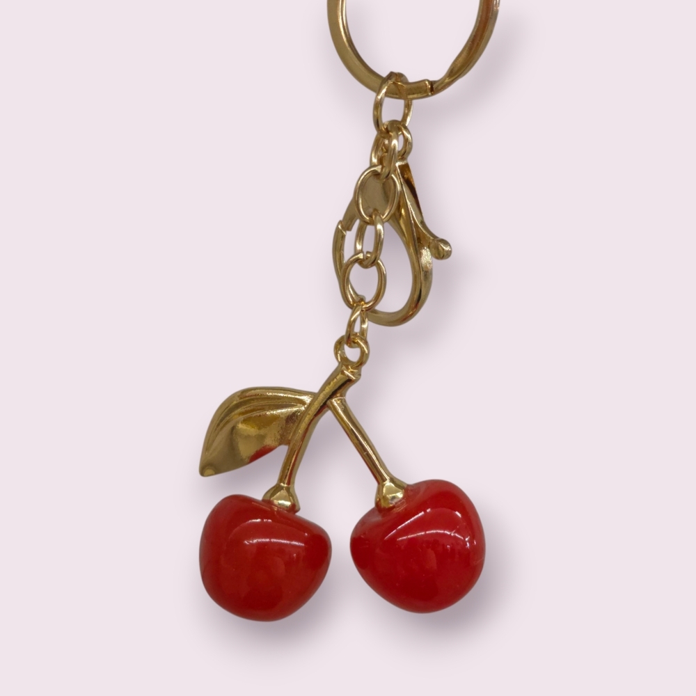 Cherry Keychain/Purse Charm with Gold Accents